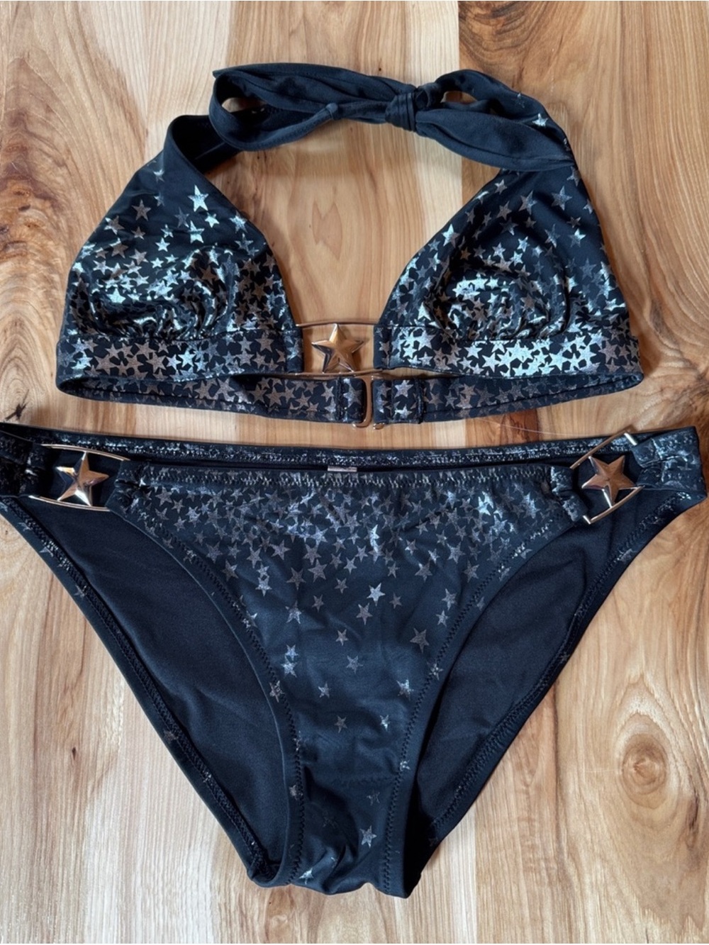 Victoria's Secret Black Star Print Halter Bikini